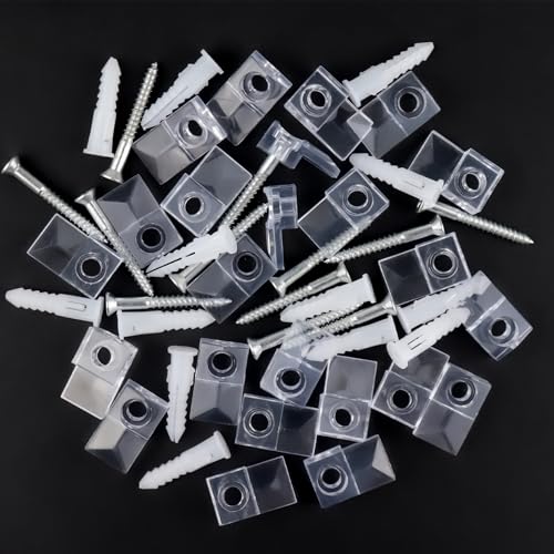 TKYZMS 32Pack Mirror Holder Clips,Clear Plastic Mirror Clips,Frameless Mirror Mounting Hardware,Mirror Holders for Wall Mounting,Mirror Mounting Hardware with Screw,for Cabinet,Glass,Wall,Door,Picture Frames - Image 4