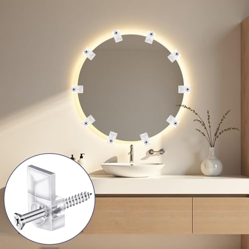 TKYZMS 32Pack Mirror Holder Clips,Clear Plastic Mirror Clips,Frameless Mirror Mounting Hardware,Mirror Holders for Wall Mounting,Mirror Mounting Hardware with Screw,for Cabinet,Glass,Wall,Door,Picture Frames - Image 2