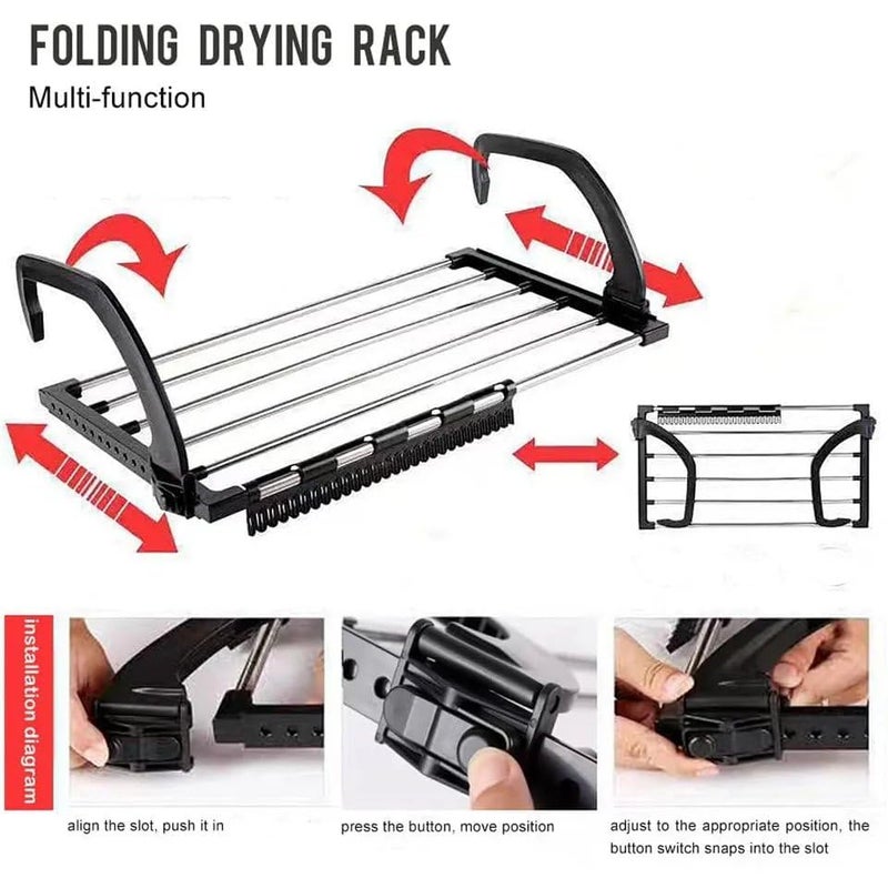 Cheet enterprise Stainless Stee Foldable Cloth Drying Rack Rail Bar HolderMultipurpose Clothes Dryer Stand Shoe Socks Towel Hanging Rack for Balcony WindowsAdjustable Stainless Steel Hanger - Image 4