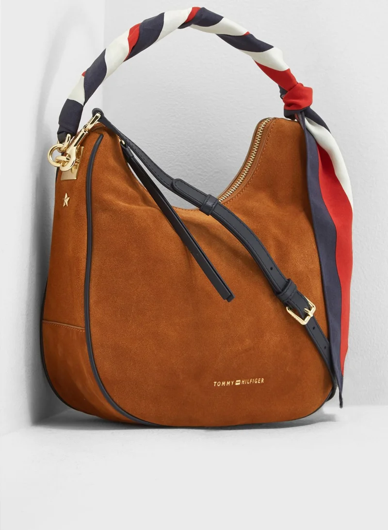 TOMMY HILFIGER Suede Iconic Foulard Hobo