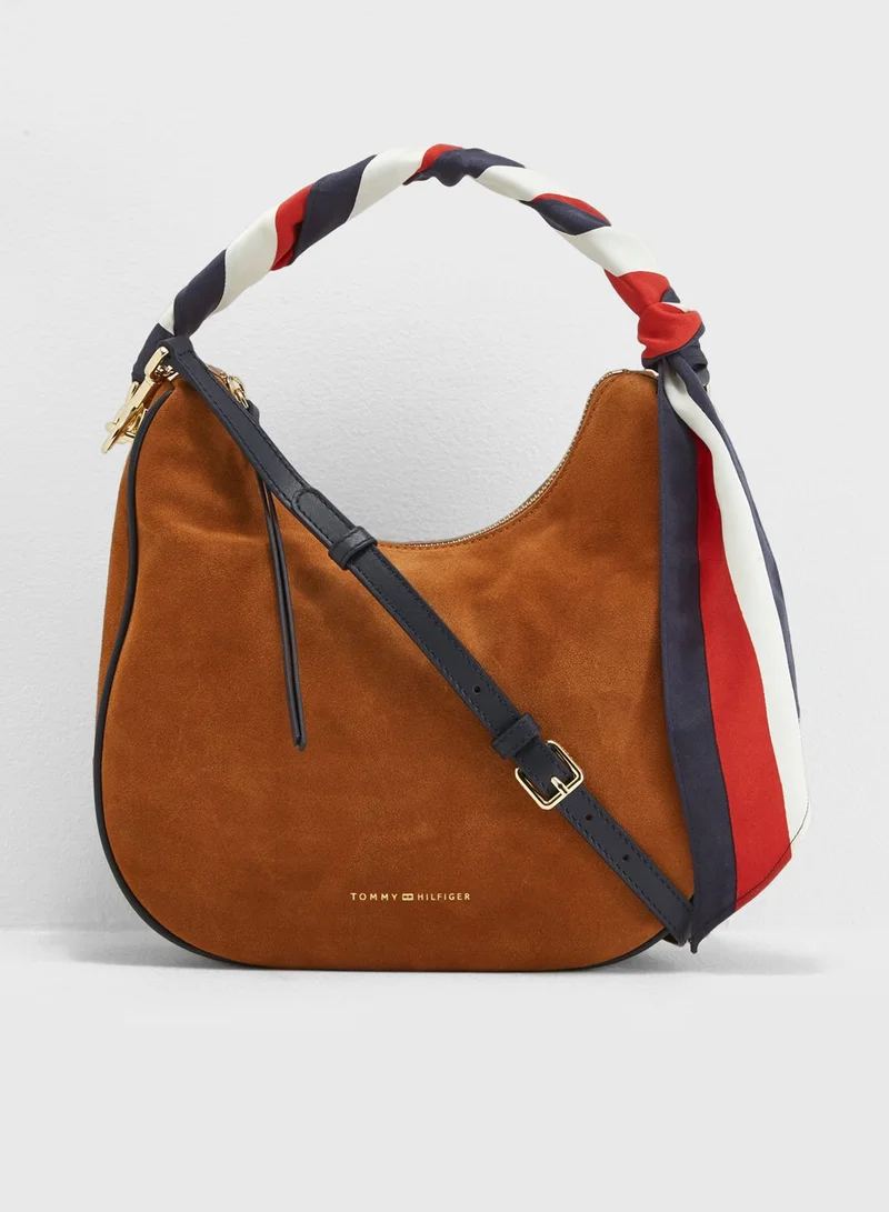 TOMMY HILFIGER Suede Iconic Foulard Hobo