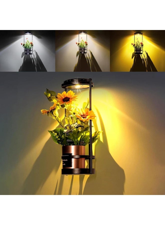 SYOSI Solar Wall Lamps with Plant Stand, Outdoor Lights for House, 3 Color Solar Outdoor Lights With Hanging Plant Holder, Exterior Lighting Fixtures, Porch Light for Garden, Yard, Patio, Balcony, Black - Image 1