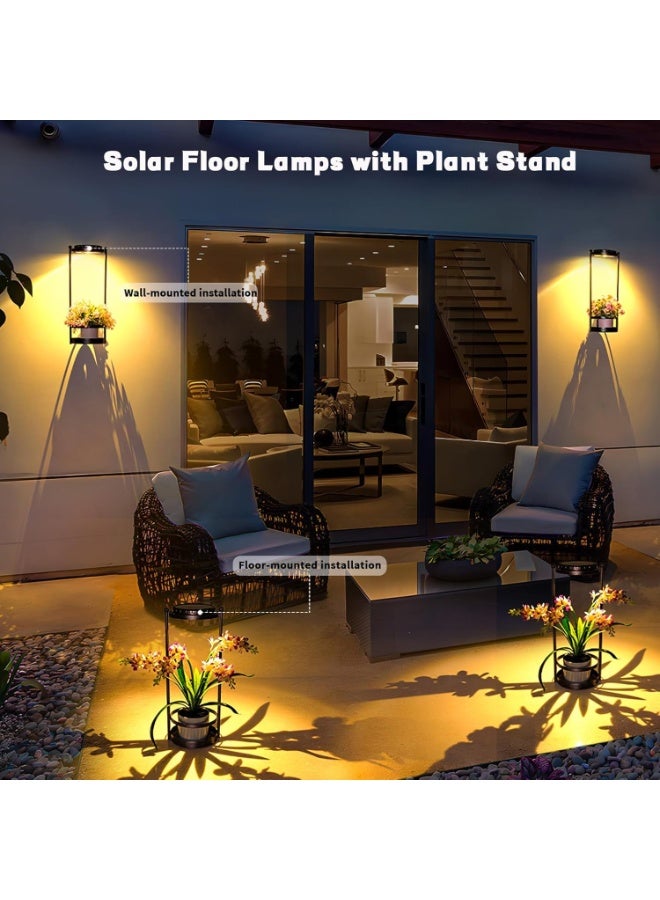 SYOSI Solar Wall Lamps with Plant Stand, Outdoor Lights for House, 3 Color Solar Outdoor Lights With Hanging Plant Holder, Exterior Lighting Fixtures, Porch Light for Garden, Yard, Patio, Balcony, Black - Image 3