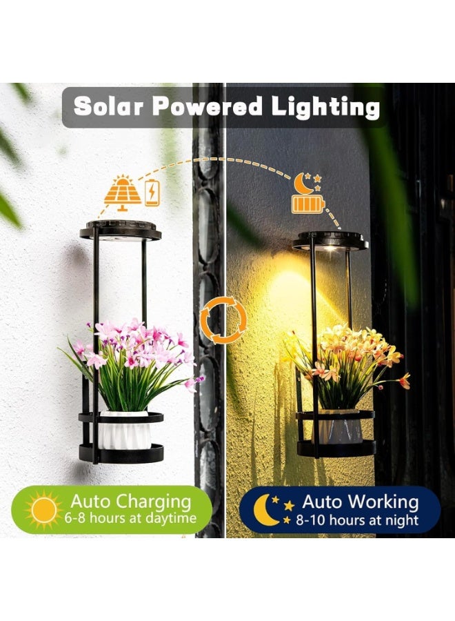 SYOSI Solar Wall Lamps with Plant Stand, Outdoor Lights for House, 3 Color Solar Outdoor Lights With Hanging Plant Holder, Exterior Lighting Fixtures, Porch Light for Garden, Yard, Patio, Balcony, Black - Image 5