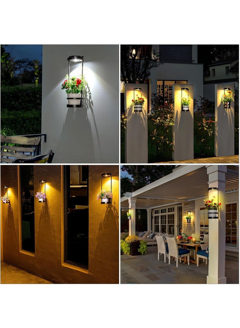 SYOSI Solar Wall Lamps with Plant Stand, Outdoor Lights for House, 3 Color Solar Outdoor Lights With Hanging Plant Holder, Exterior Lighting Fixtures, Porch Light for Garden, Yard, Patio, Balcony, Black - Image 2