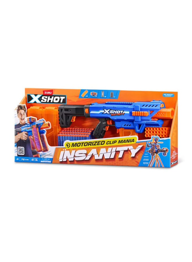 X-Shot Insanity Motorised Clip Blaster with 72 Darts - Image 1