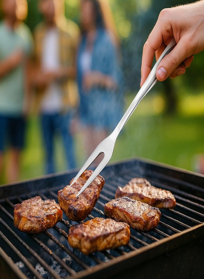 هانزغو شوكة تقطيع اللحوم من الفولاذ المقاوم للصدأ من هانزجو، بطول 14.6 بوصة، شوكة تقديم وشواء ذات شعبتين مع فتحة للتعليق، مقبض مجوف لتقليل الحرارة بشكل أفضل، أداة مطبخ للطبخ والتقديم. - Image 3