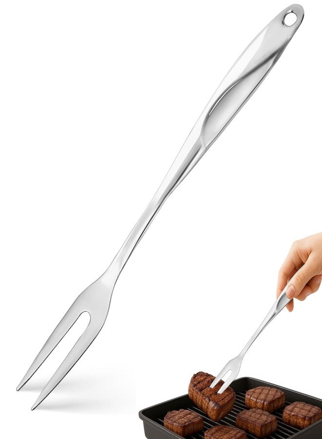 هانزغو شوكة تقطيع اللحوم من الفولاذ المقاوم للصدأ من هانزجو، بطول 14.6 بوصة، شوكة تقديم وشواء ذات شعبتين مع فتحة للتعليق، مقبض مجوف لتقليل الحرارة بشكل أفضل، أداة مطبخ للطبخ والتقديم. - Image 1