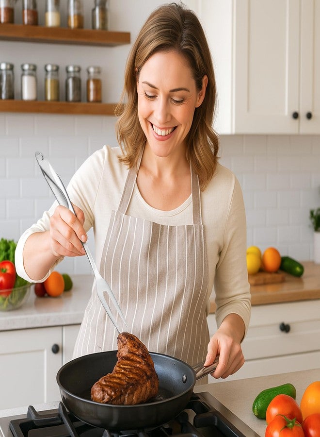 هانزغو شوكة تقطيع اللحوم من الفولاذ المقاوم للصدأ من هانزجو، بطول 14.6 بوصة، شوكة تقديم وشواء ذات شعبتين مع فتحة للتعليق، مقبض مجوف لتقليل الحرارة بشكل أفضل، أداة مطبخ للطبخ والتقديم. - Image 5