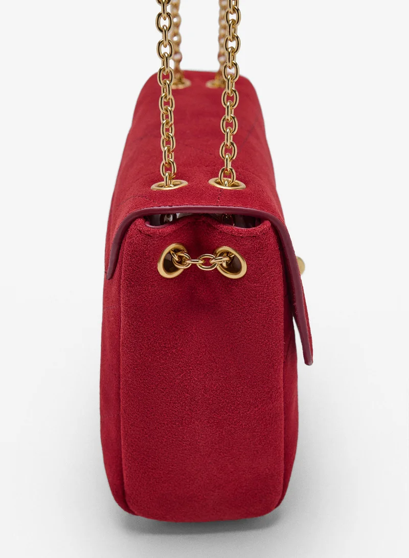 Mango 70-ROJO Small Leather Chain Shoulder Bag for Women | Best Price UAE