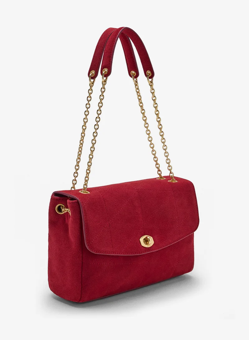 Mango 70-ROJO Small Leather Chain Shoulder Bag for Women | Best Price UAE
