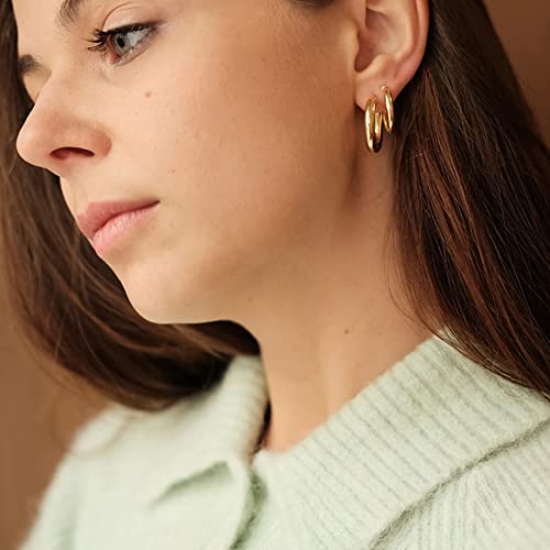 OOOPEL Steling Silver 4mm Thick Chunky Hoops - Hypoallergenic Lightweight Gold Hoop Earrings - Hollow Tube Design - 20/30/40/50/60MM - Image 4