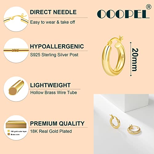 OOOPEL Steling Silver 4mm Thick Chunky Hoops - Hypoallergenic Lightweight Gold Hoop Earrings - Hollow Tube Design - 20/30/40/50/60MM - Image 2