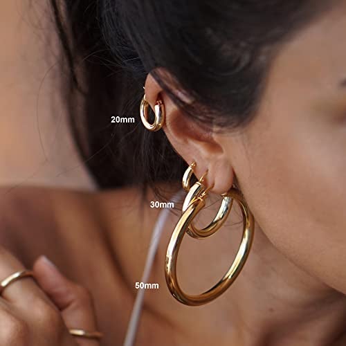 OOOPEL Steling Silver 4mm Thick Chunky Hoops - Hypoallergenic Lightweight Gold Hoop Earrings - Hollow Tube Design - 20/30/40/50/60MM - Image 5