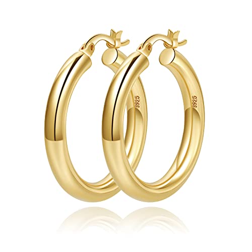 OOOPEL Steling Silver 4mm Thick Chunky Hoops - Hypoallergenic Lightweight Gold Hoop Earrings - Hollow Tube Design - 20/30/40/50/60MM - Image 1
