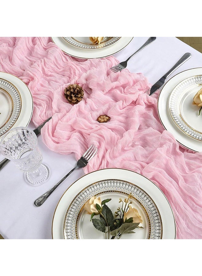 Pink Cheesecloth Table Runner Fall Thanksgiving Boho Rustic Gauze Dusty Pink Farmhouse 90*300CM（35 x 120 Inch） Cheese Cloth Runner for Wedding Party Baby Shower Birthday Holiday Home Decor - Image 5
