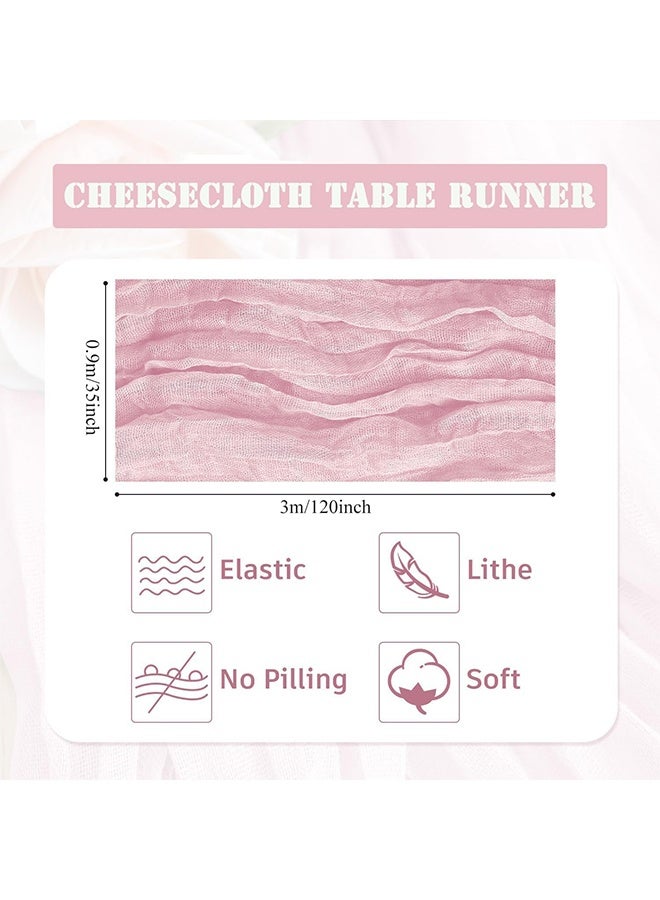 Pink Cheesecloth Table Runner Fall Thanksgiving Boho Rustic Gauze Dusty Pink Farmhouse 90*300CM（35 x 120 Inch） Cheese Cloth Runner for Wedding Party Baby Shower Birthday Holiday Home Decor - Image 2