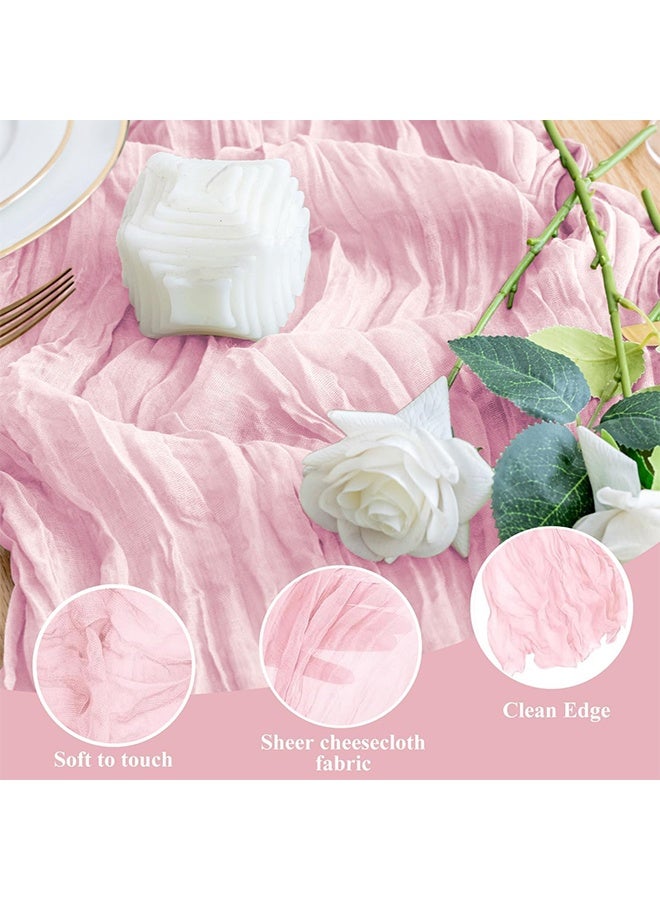 Pink Cheesecloth Table Runner Fall Thanksgiving Boho Rustic Gauze Dusty Pink Farmhouse 90*300CM（35 x 120 Inch） Cheese Cloth Runner for Wedding Party Baby Shower Birthday Holiday Home Decor - Image 3