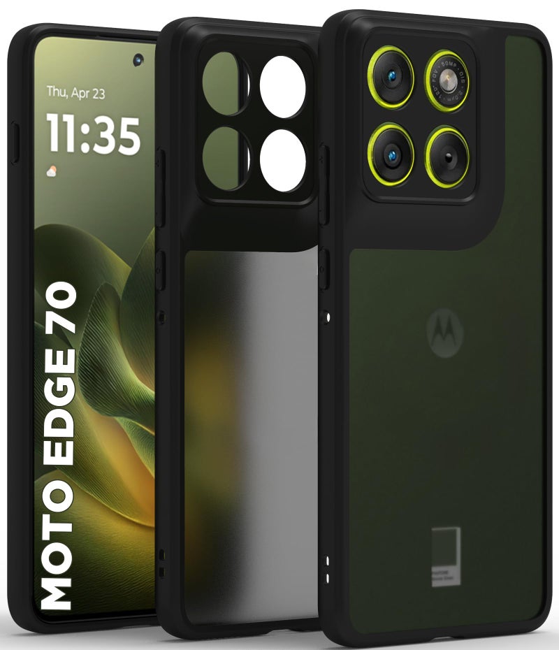 RIGGEAR Shockproof Sleek Hybrid Armor Back Cover Case for Motorola Moto Edge 70 5G (Smoke Black Matte PC + Black TPU Bumper) - Image 1