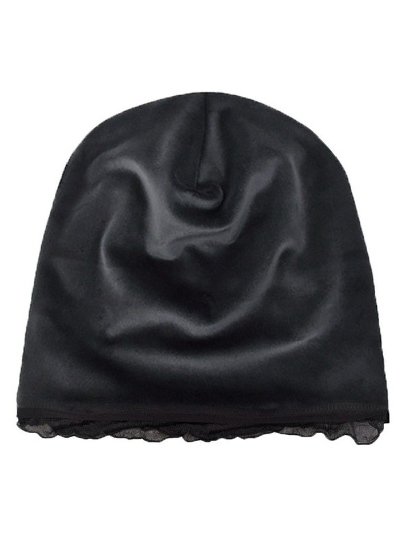 Loquat Infinity Scarf Headwear Cap Multi Layered Pleated Beanie Hat Thickened Plush Black  - Image 2