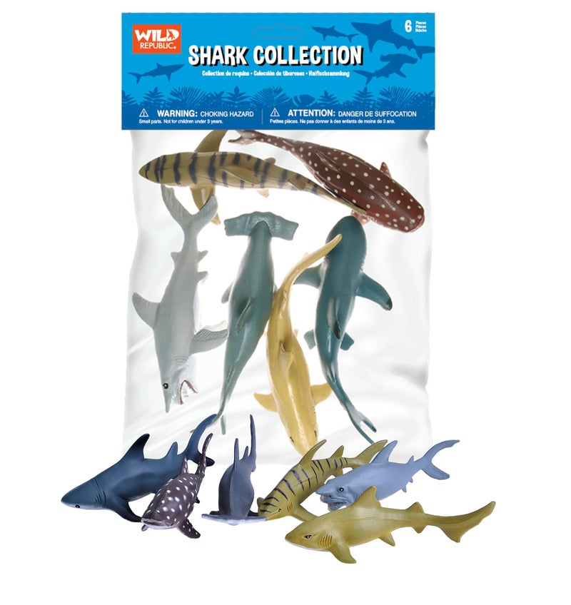 Wild Republic Shark Polybag, Educational Toys, Kids Gifts, Aquatic, Zoo Animals, Shark Toys, 6-Pieces