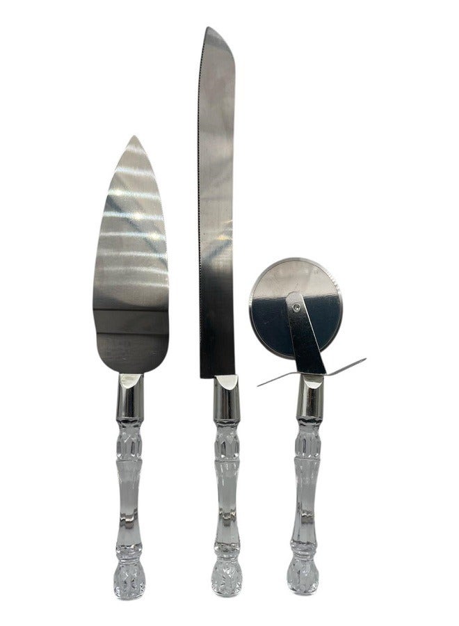 Cake Cutter Set with Pizza Cutter Wheel, for Wedding, Birthday, Anniversary and Party Cakes  - Image 2