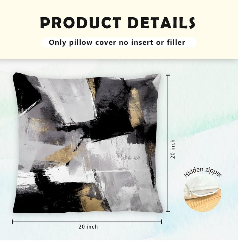 Supwhd Black and White Pillow Covers  Abstract White Black and Gold Pillow Covers 20x20 Set of 2  Modern Black and White Pillow Covers for Couch Bed Living Room - Image 5