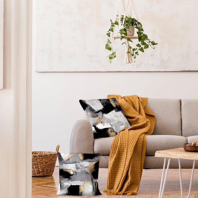 Supwhd Black and White Pillow Covers  Abstract White Black and Gold Pillow Covers 20x20 Set of 2  Modern Black and White Pillow Covers for Couch Bed Living Room - Image 4