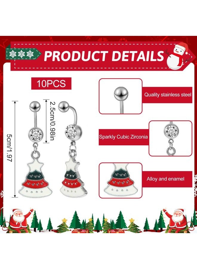 Jadive 10 Pcs Christmas Dangle Belly Button Rings Stainless Steel Santa Navel Rings Piercing Belly Rings Set for Women, 10 Styles, stainless steel, alloy, enamel, stainless steel, alloy, enamel - Image 2