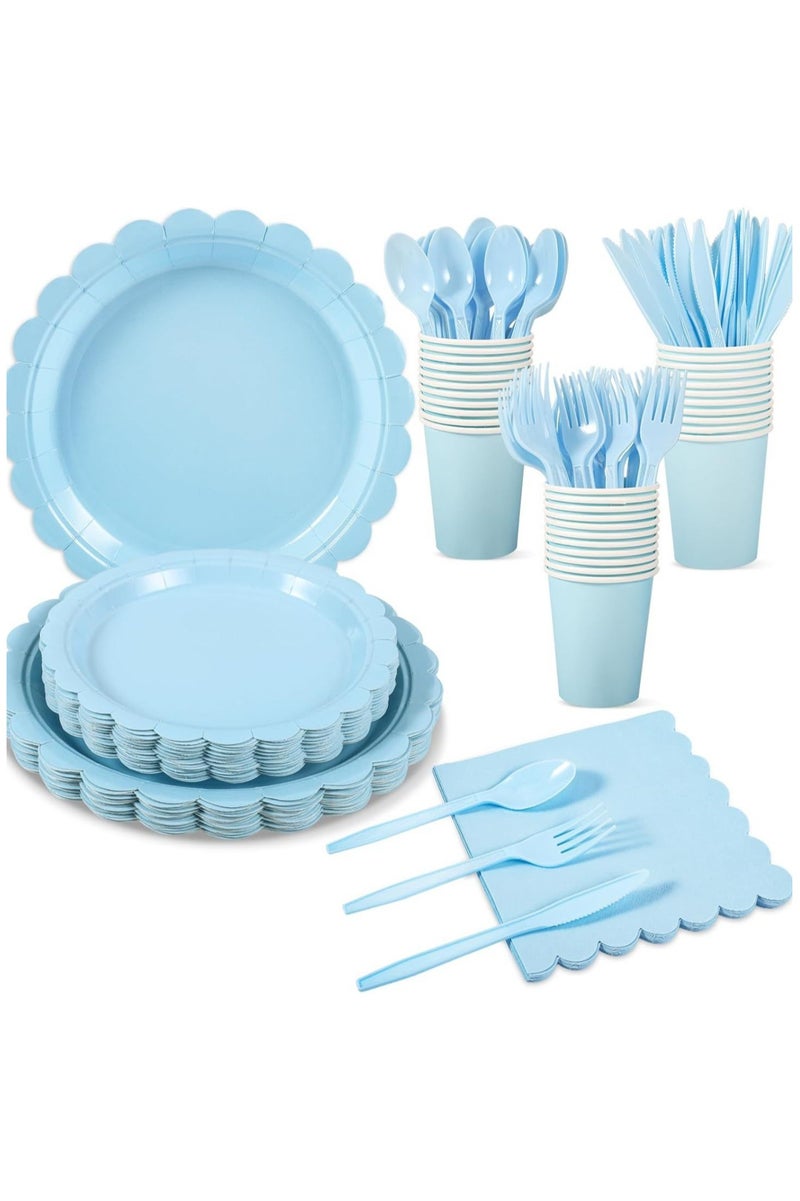 175PCS مجموعة لوازم الحزب الأزرق ، 25 أدوات المائدة الورقية القابلة للتصرف ، لوحة ، منديل ، كوب مجموعة بلاستيكية للزفاف ، عيد ميلاد ، دش الطفل ، عطلة - Image 1