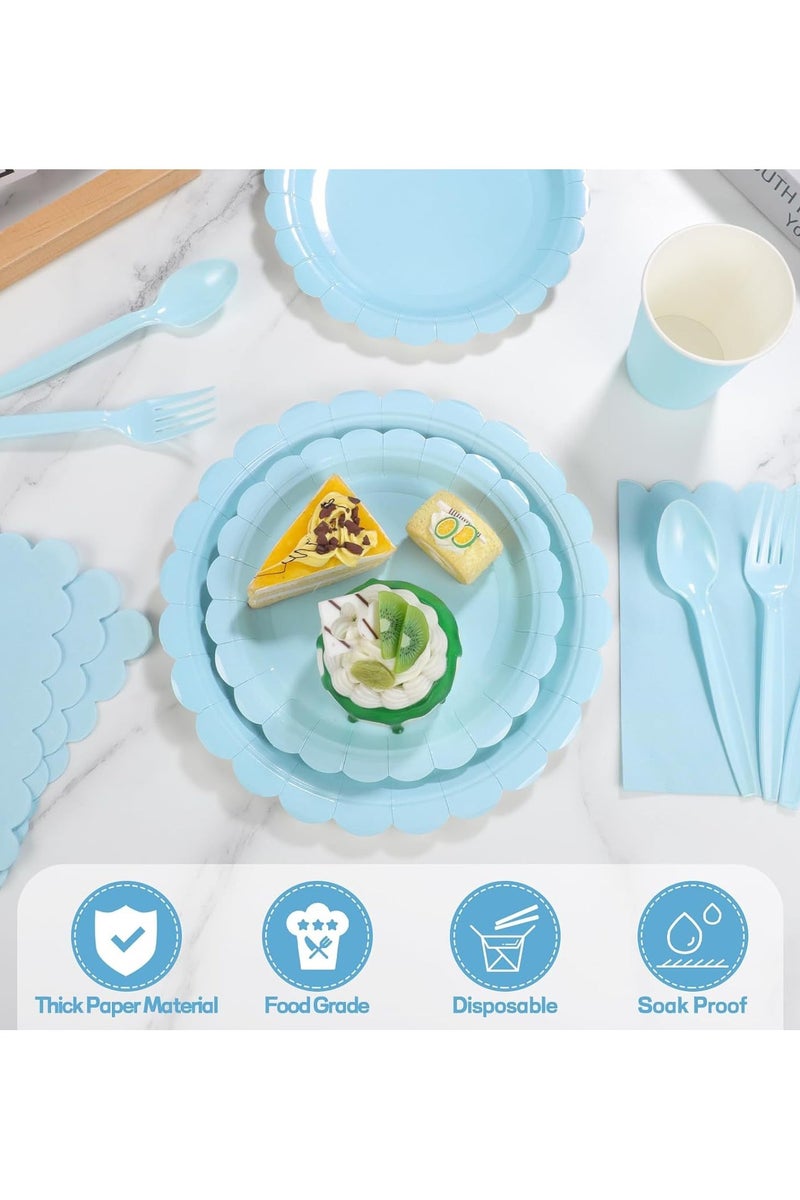 175PCS مجموعة لوازم الحزب الأزرق ، 25 أدوات المائدة الورقية القابلة للتصرف ، لوحة ، منديل ، كوب مجموعة بلاستيكية للزفاف ، عيد ميلاد ، دش الطفل ، عطلة - Image 5