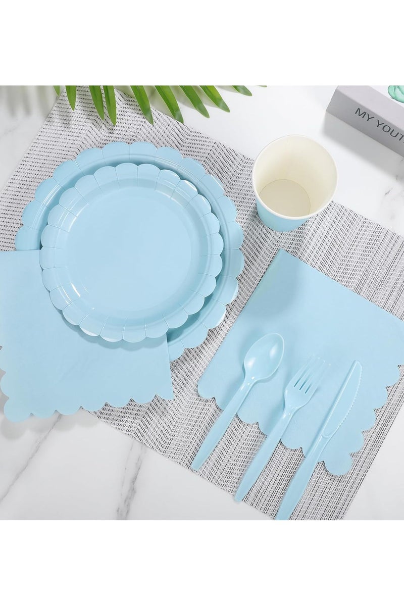 175PCS مجموعة لوازم الحزب الأزرق ، 25 أدوات المائدة الورقية القابلة للتصرف ، لوحة ، منديل ، كوب مجموعة بلاستيكية للزفاف ، عيد ميلاد ، دش الطفل ، عطلة - Image 4
