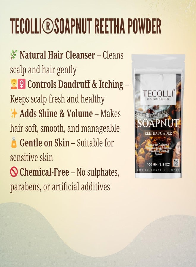 Tecolli® Soapnut (Reetha) Powder 100 gm - 100% Natural & Pure | Chemical-Free | Additive-Free | Traditional Hair & Skin Cleanser - Image 5
