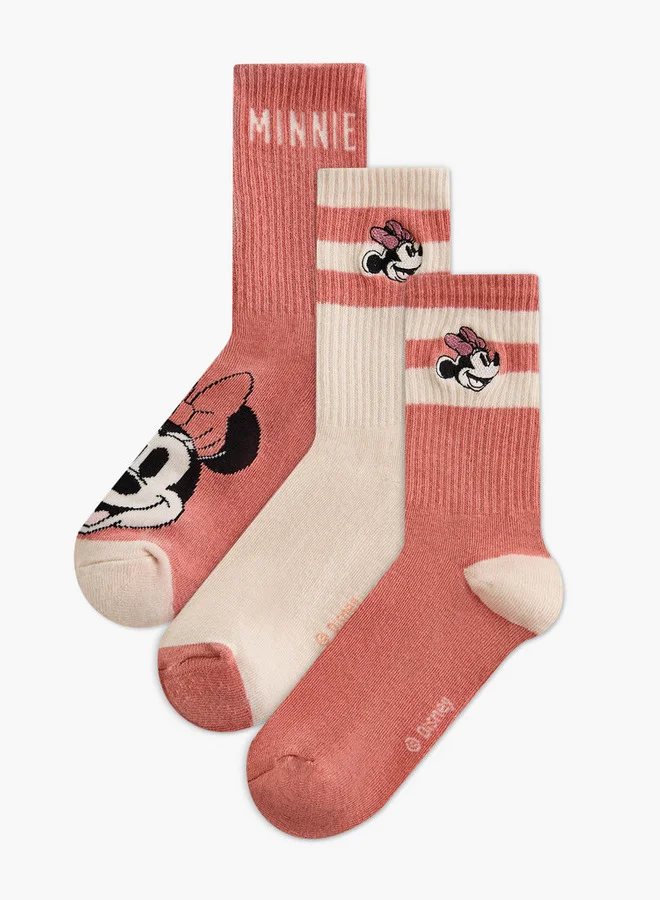 Disney Minnie Mouse Print Crew Length Socks - Set of 3