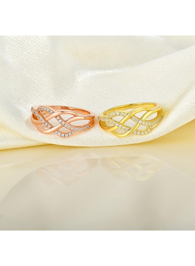 YL Celtic Knot Rings 925 Sterling Silver Twisted Knot Ring 18K Gold Plated Cubic Zirconia Infinity Statement Rings-Size6 - Image 5