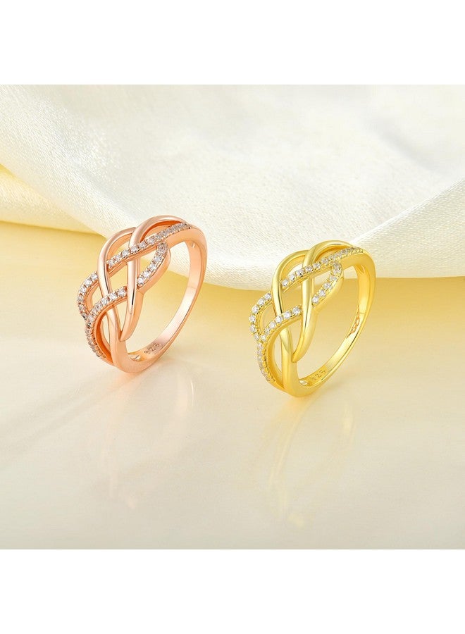 YL Celtic Knot Rings 925 Sterling Silver Twisted Knot Ring 18K Gold Plated Cubic Zirconia Infinity Statement Rings-Size6 - Image 4