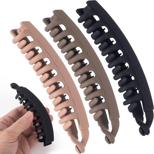 Winsyison 3pcs Banana Hair Clips NonSlip Large Hairstyle Claws for Women Vintage 90 Style Classic Double Combs Hairpin Accessories for Curly Straight Short Hair Black Light Coffee Coffee - Image 1