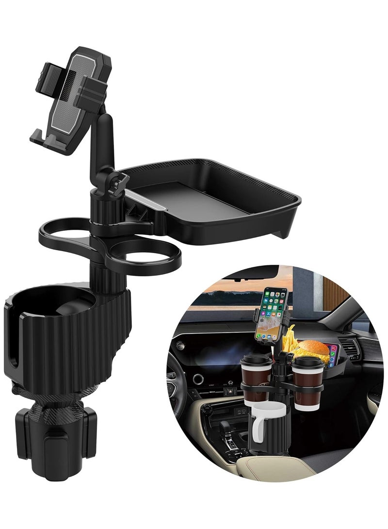 AROAQ Car Cup Holder Expander Tray, 4-in-1 Adjustable Car Table Adjustable Food Car Tray, 360°Rotation Multifunctional Car Food Tray Table for Eating with Dual Cup Holder, Travel Road Trip Essentials - Image 1