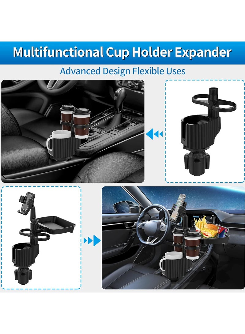 AROAQ Car Cup Holder Expander Tray, 4-in-1 Adjustable Car Table Adjustable Food Car Tray, 360°Rotation Multifunctional Car Food Tray Table for Eating with Dual Cup Holder, Travel Road Trip Essentials - Image 3