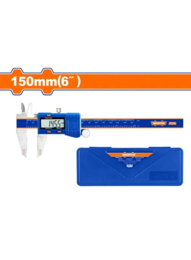 WADFOW Stainless Steel Digital Vernier Caliper – Precision Digital Measuring Tool, Stainless Steel Construction, 0-150 mm (0-6″) Range, 0.01 mm Resolution, Inch/Metric Conversion, Large LCD Display, Hard Protective Case Included - Image 1