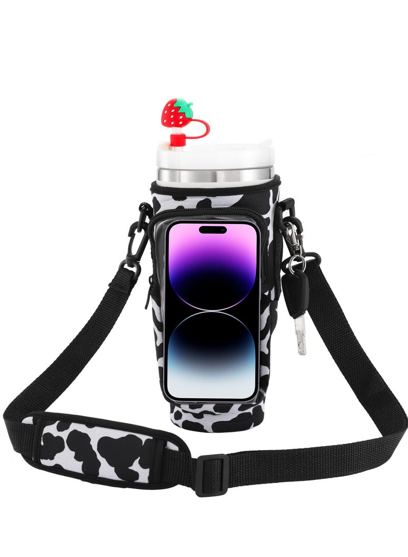 Stanley Water Bottle Carrier Bag for Stanley 40oz Tumbler, Water Bottle Holder with Pouch and Adjustable Strap, Sleeve Accessories with Pocket for 40oz Cup