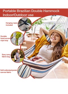 Camping Hammock Single Person Portable with Hanging Ropes Carry Bag Large Cotton for Patio 300LBS Capacity Perfect for Porch Yard Bedroom Travel, Beach, Backyard - pzsku/ZC95C5B8999A16767DA77Z/45/_/1726138995/569eaced-2ebf-43d7-b82f-69acff90f01f