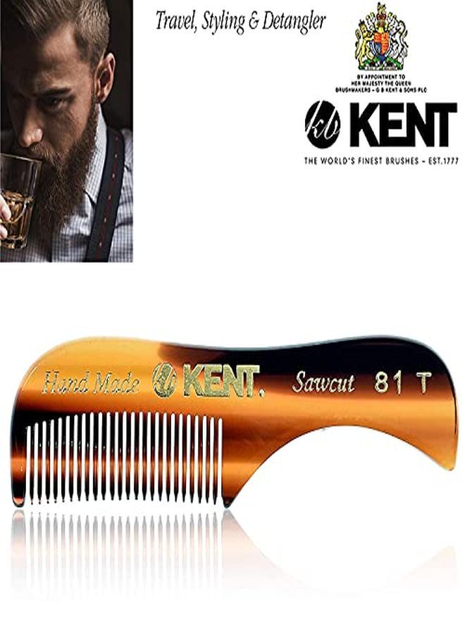 KENT 81T Tortoiseshell / Graphite X-Small Men'S Beard And Mustache Pocket Comb, Fine Toothed Pocket Size For Facial Hair Grooming. Saw-Cut Of Cellulose Acetate, Hand Polished. Hand-Made In England - Image 4