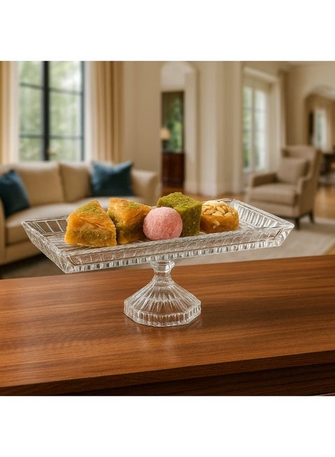 Glass serving plate with base for sweets and fruits, multi-purpose, size 29*14*11 cm