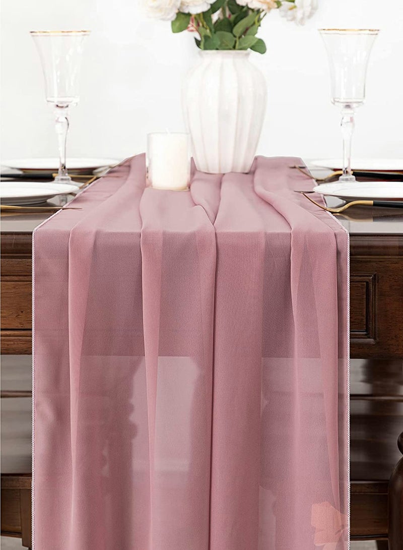 SYOSI Dusty Rose 10FT Chiffon Table Runner 27x120 Inches, Romantic Sheer Fabric, for Wedding Decorations, Baby Shower, Bridal Shower, and Birthday Party Cake Table Tulle Decorations, Wedding Drapery - Image 5