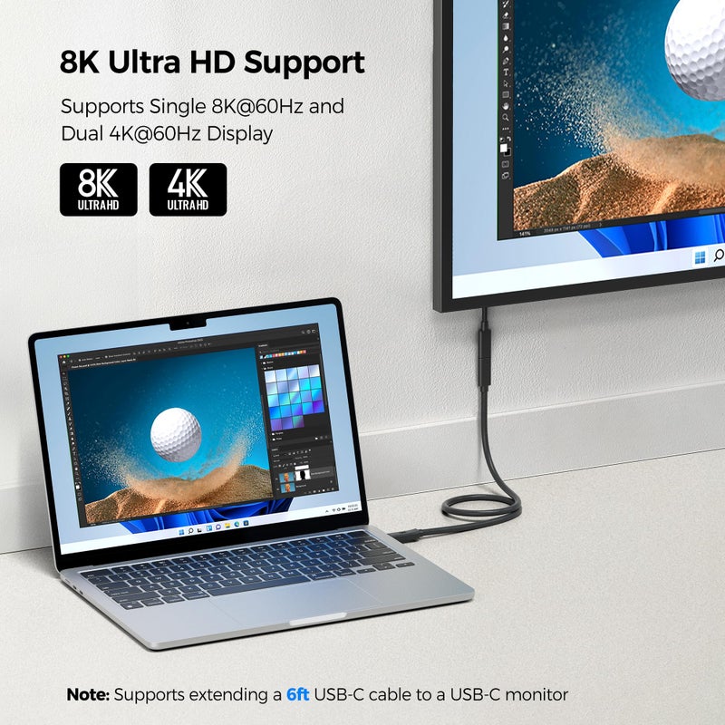 Cable Matters 40Gbps USB 4 Extension Cable - 1.6ft / 0.5m, Supports [8K@60Hz/4K@240Hz Video, 240W Charging, 40Gbps Data Transfer] USB C Extension Cable, Thunderbolt 4/5, Nintendo Switch 2 Compatible - Image 3