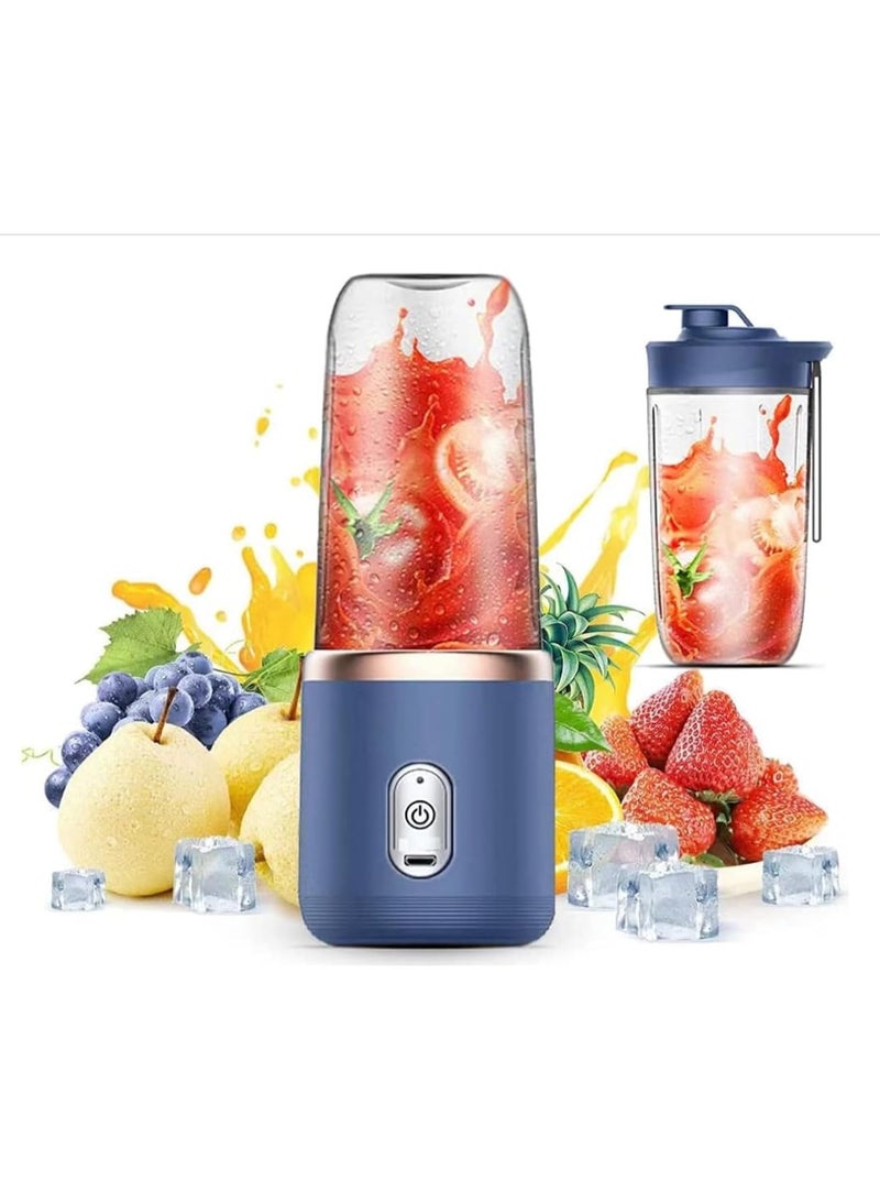 MIXDE Portable Blender, Personal Blender for Shakes and Smoothies,400Ml Traveling Fruit Veggie Juicer Cup With 6 Blades and Travel Cup for Kitchen,Home,Travel,Blue - Image 1
