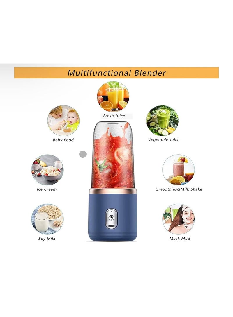 MIXDE Portable Blender, Personal Blender for Shakes and Smoothies,400Ml Traveling Fruit Veggie Juicer Cup With 6 Blades and Travel Cup for Kitchen,Home,Travel,Blue - Image 2