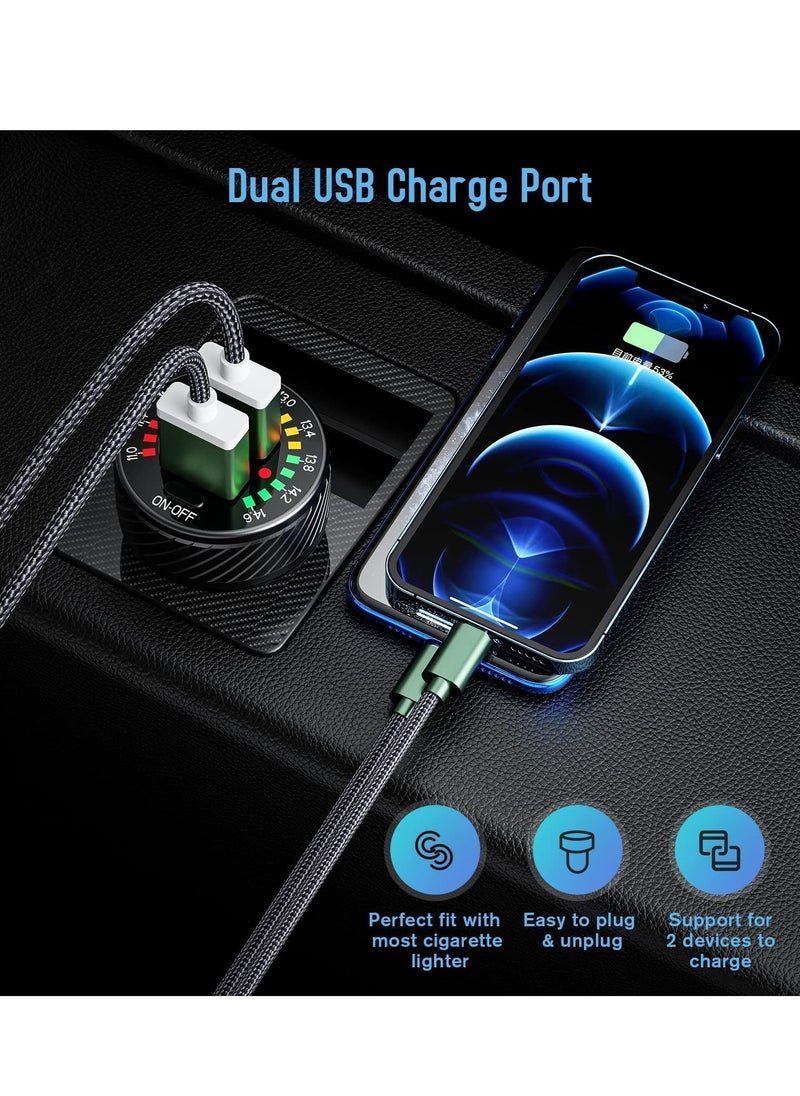 Y&D - Car Charger Adapter Cigarette Lighter, USB 36W/3A QC3.0 Dual Port Quick with LED Voltmeter Switch for Phone Camera iPhone 13/12/11/X/XR, Galaxy S22 S21 20 10 9, - Image 1