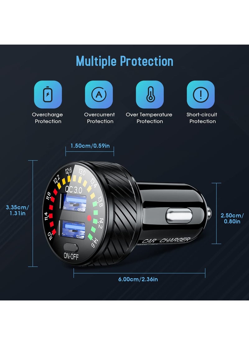 Y&D - Car Charger Adapter Cigarette Lighter, USB 36W/3A QC3.0 Dual Port Quick with LED Voltmeter Switch for Phone Camera iPhone 13/12/11/X/XR, Galaxy S22 S21 20 10 9, - Image 1
